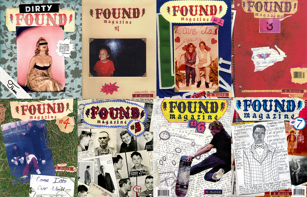4x2 grid of Found magazine covers over the years.  They all have a collage-like build quality to them.