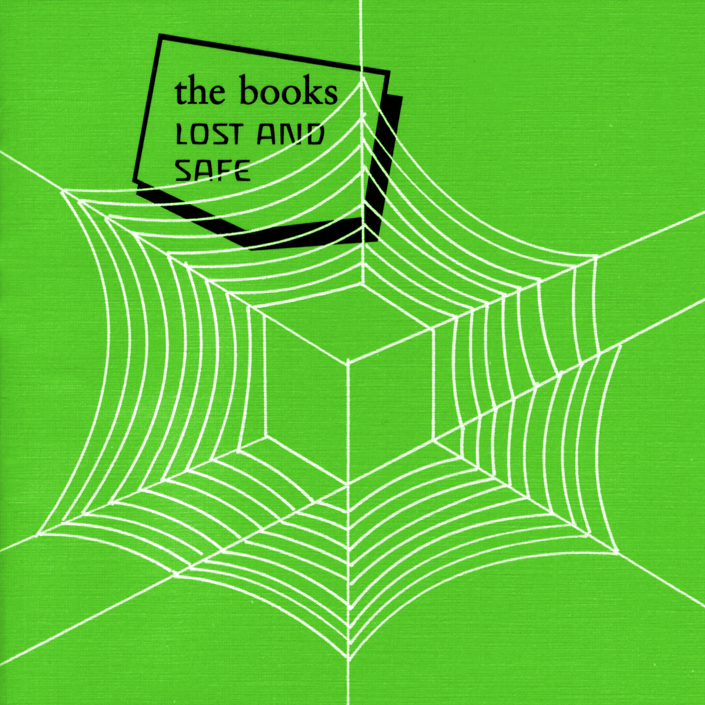 The Books: Lost and Safe cover art features an abstract cube at the center of a spider web
